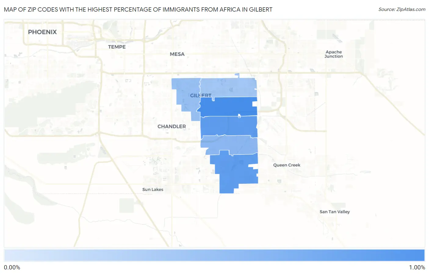 Zip Codes with the Highest Percentage of Immigrants from Africa in Gilbert Map