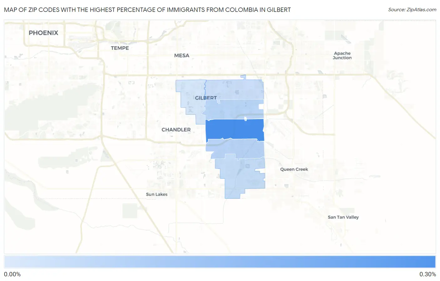 Zip Codes with the Highest Percentage of Immigrants from Colombia in Gilbert Map