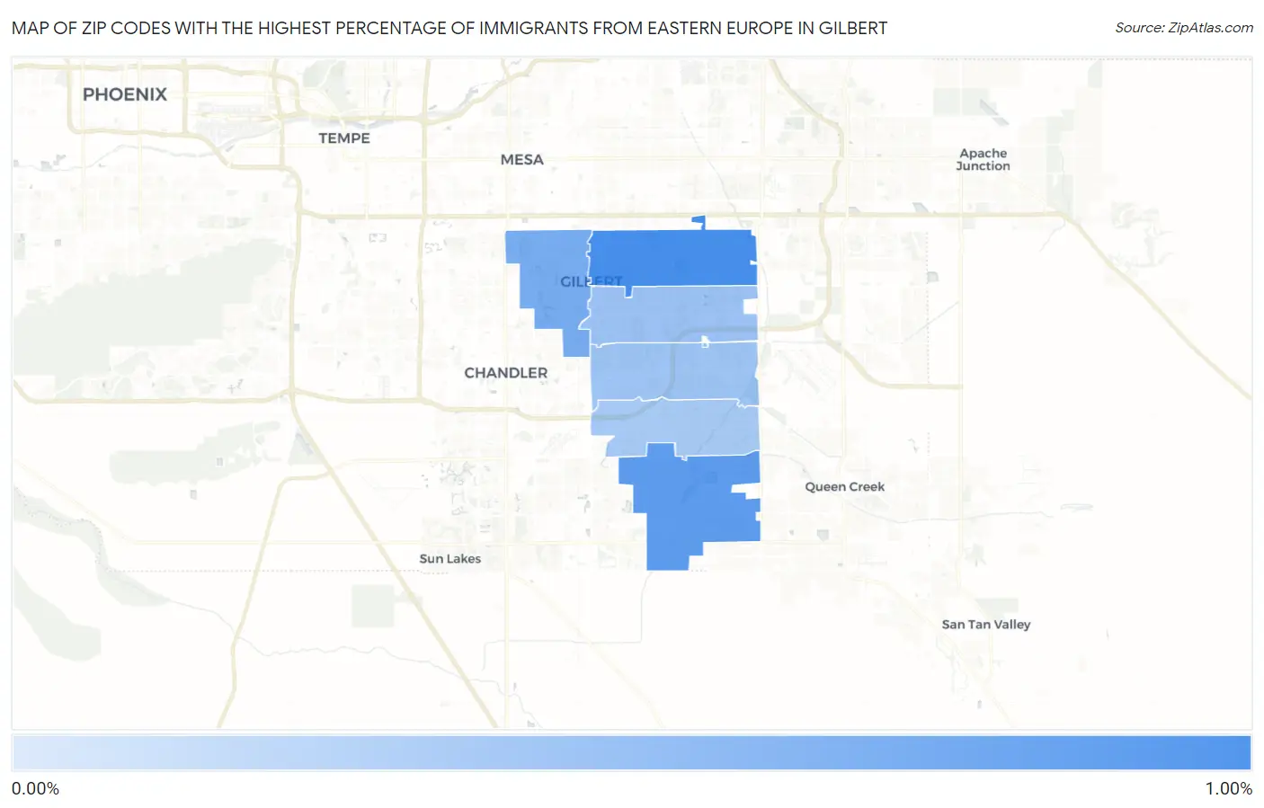 Zip Codes with the Highest Percentage of Immigrants from Eastern Europe in Gilbert Map