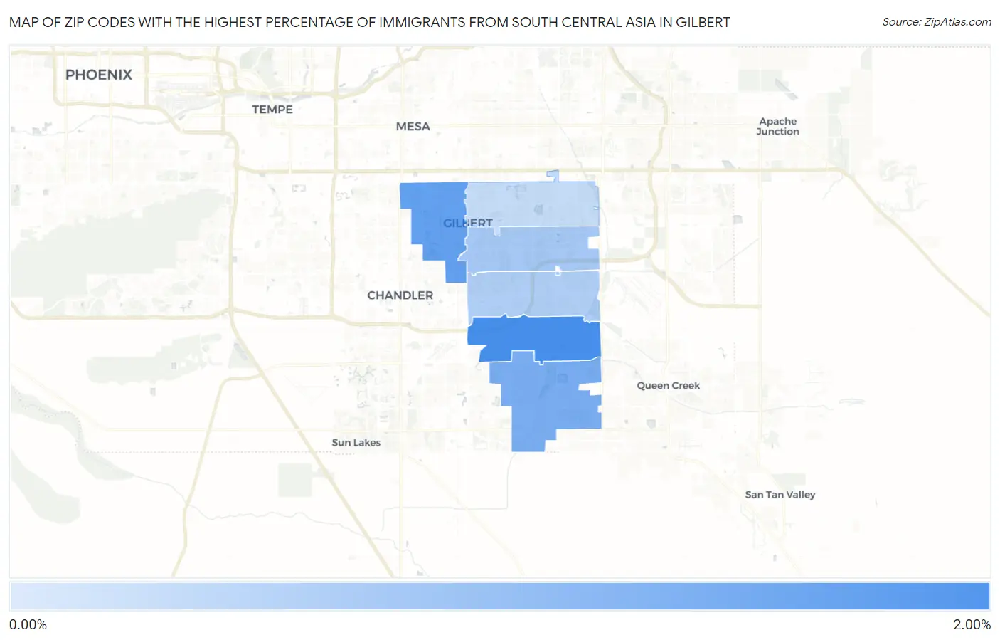 Zip Codes with the Highest Percentage of Immigrants from South Central Asia in Gilbert Map