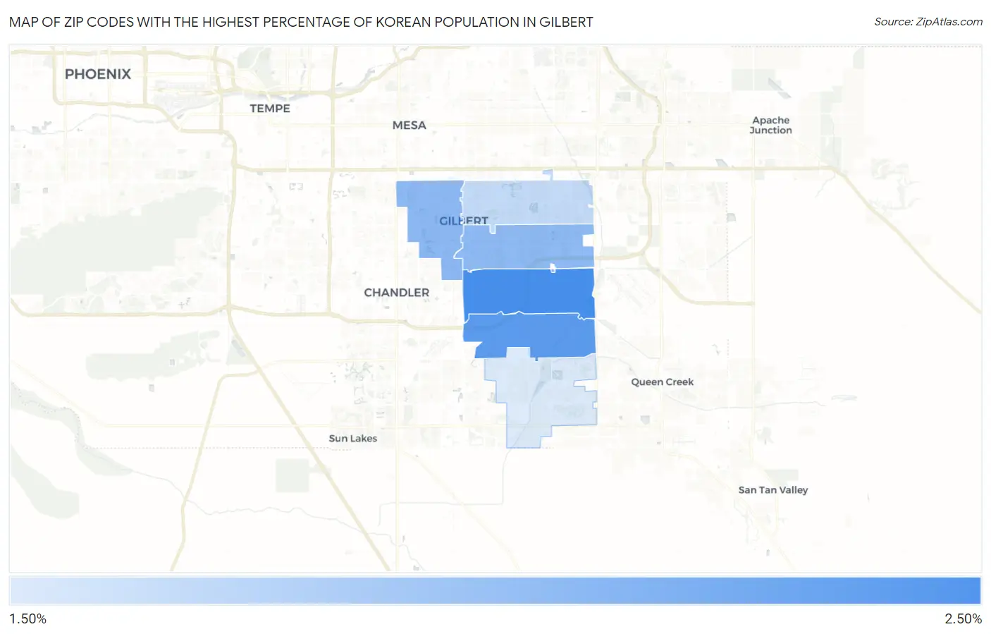 Zip Codes with the Highest Percentage of Korean Population in Gilbert Map
