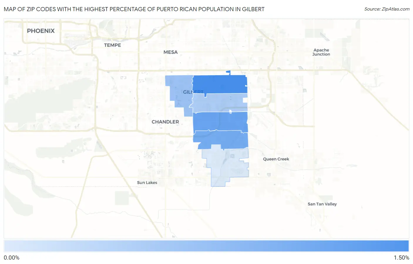 Zip Codes with the Highest Percentage of Puerto Rican Population in Gilbert Map