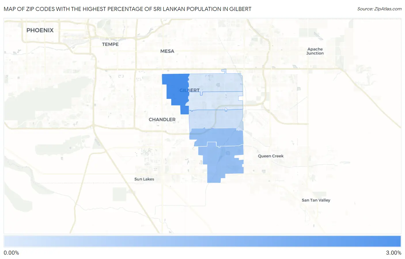 Zip Codes with the Highest Percentage of Sri Lankan Population in Gilbert Map