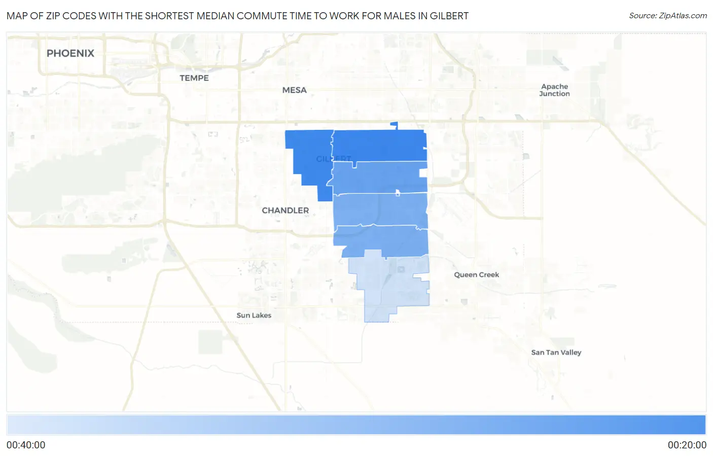 Zip Codes with the Shortest Median Commute Time to Work for Males in Gilbert Map