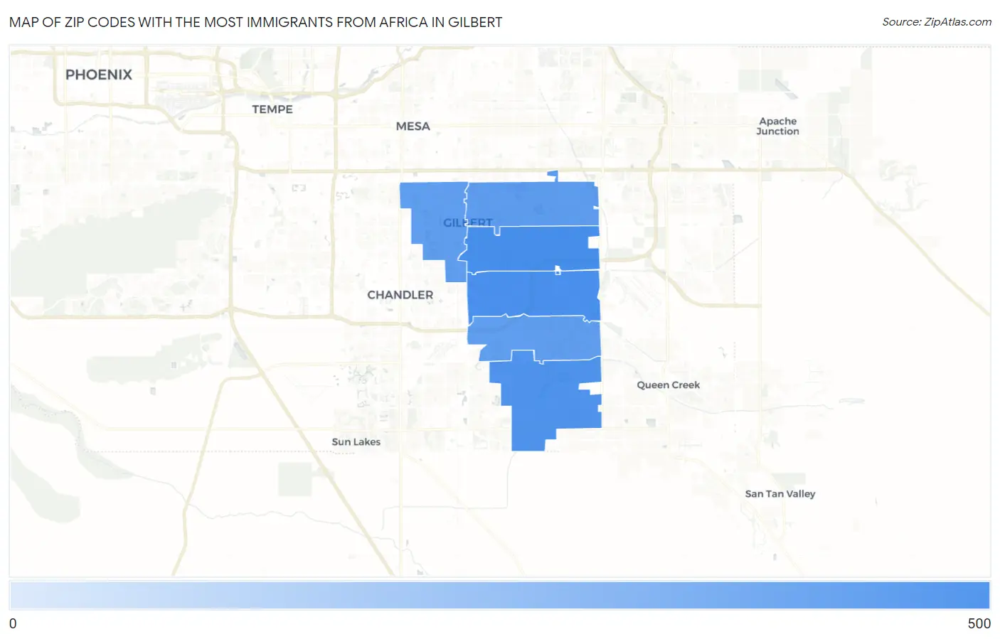 Zip Codes with the Most Immigrants from Africa in Gilbert Map