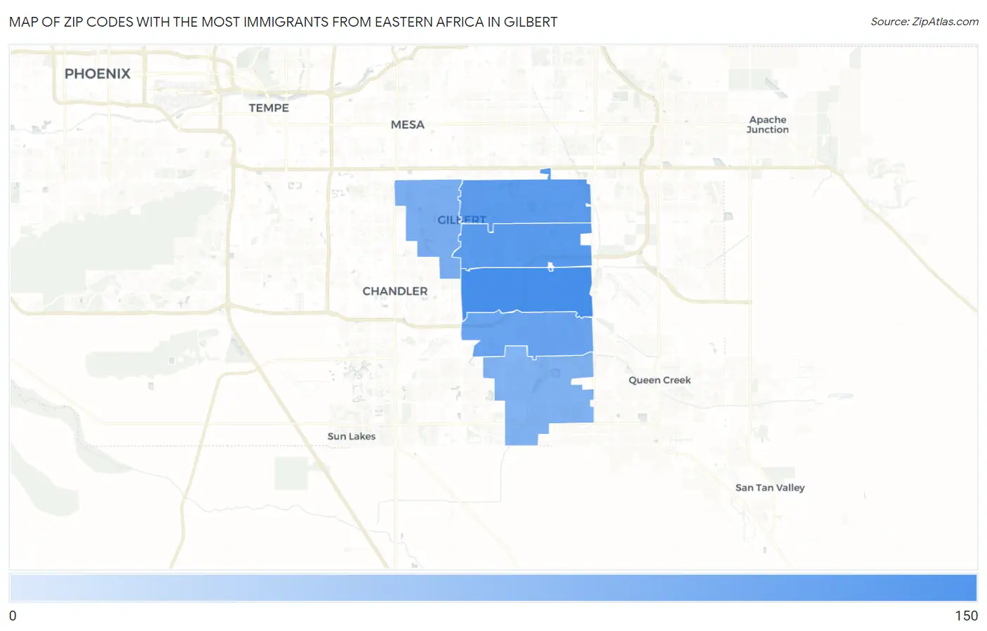 Zip Codes with the Most Immigrants from Eastern Africa in Gilbert Map