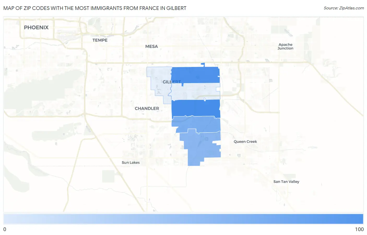 Zip Codes with the Most Immigrants from France in Gilbert Map
