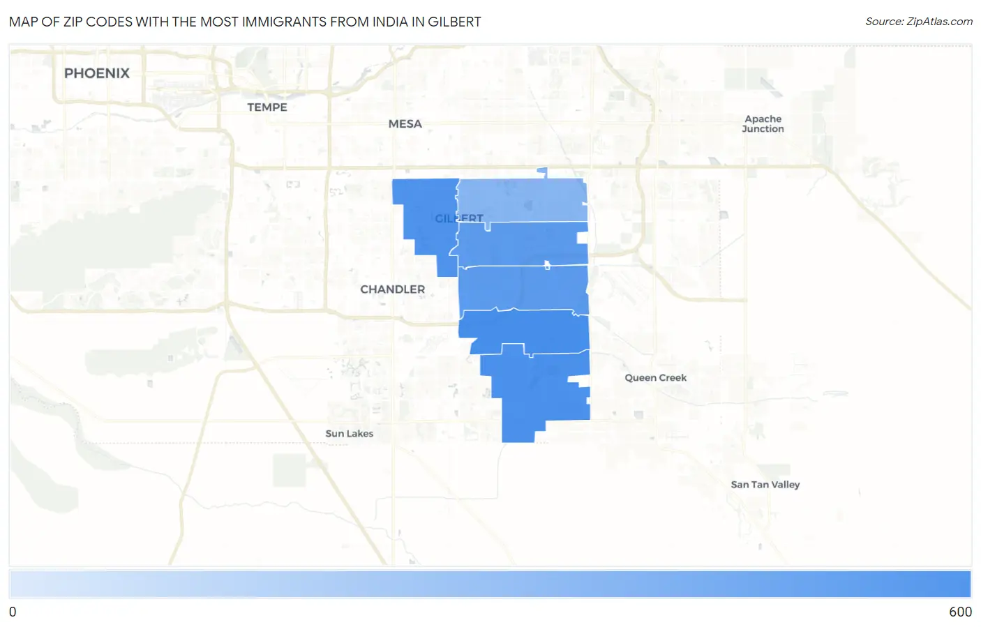 Zip Codes with the Most Immigrants from India in Gilbert Map