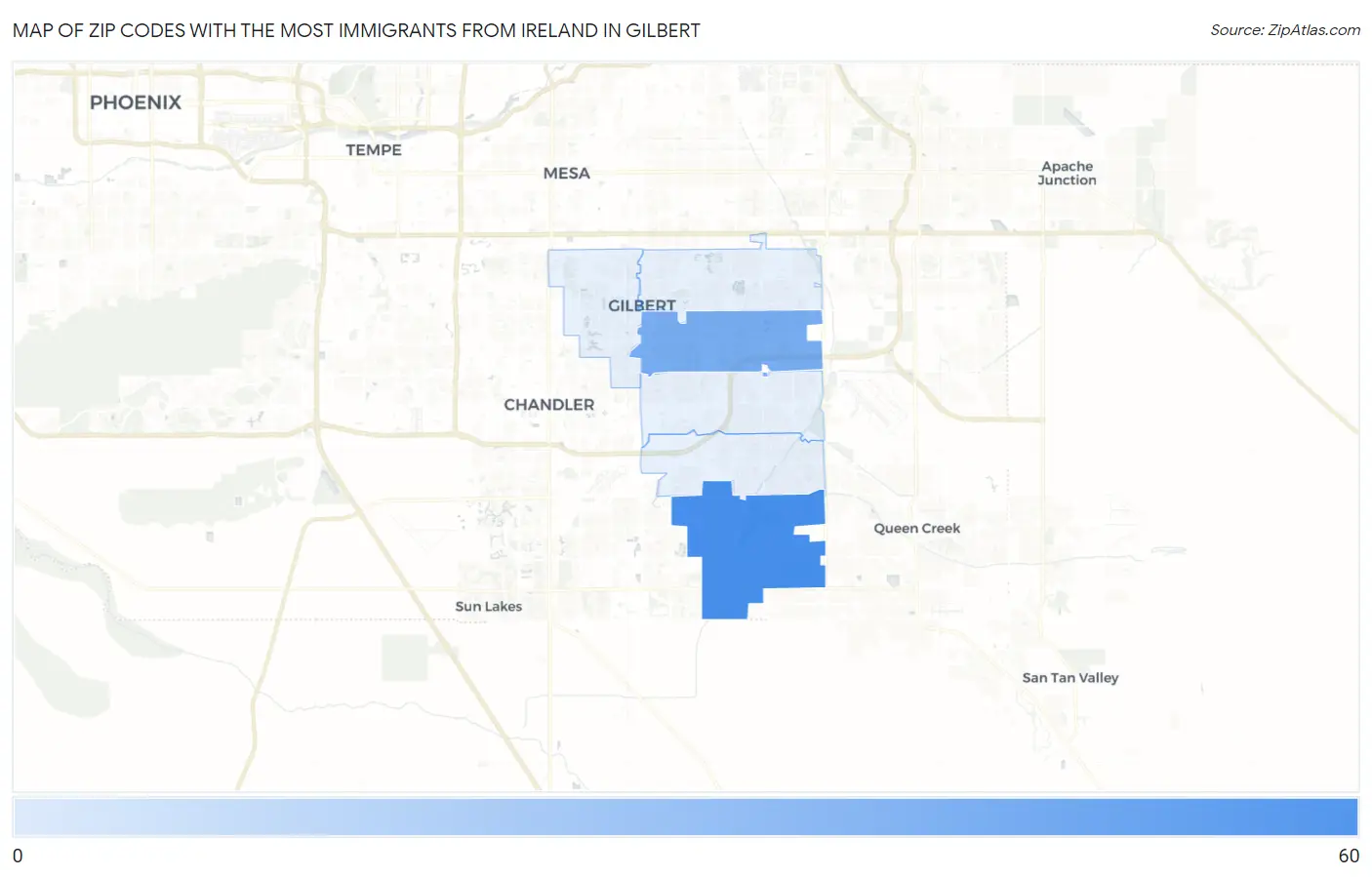 Zip Codes with the Most Immigrants from Ireland in Gilbert Map