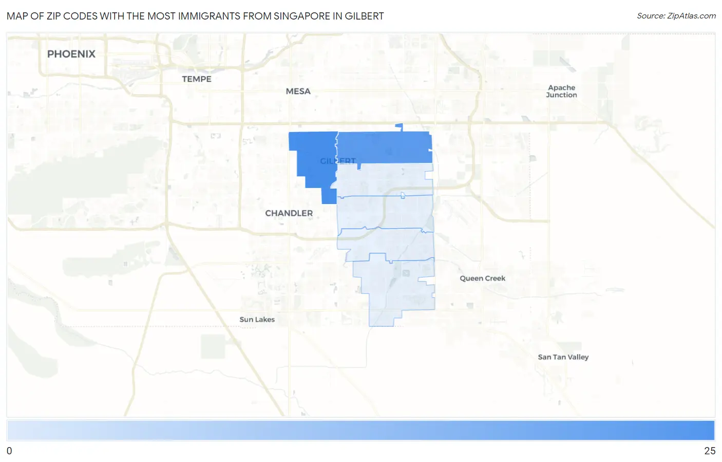Zip Codes with the Most Immigrants from Singapore in Gilbert Map