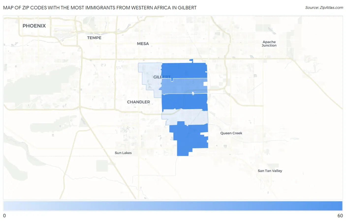 Zip Codes with the Most Immigrants from Western Africa in Gilbert Map