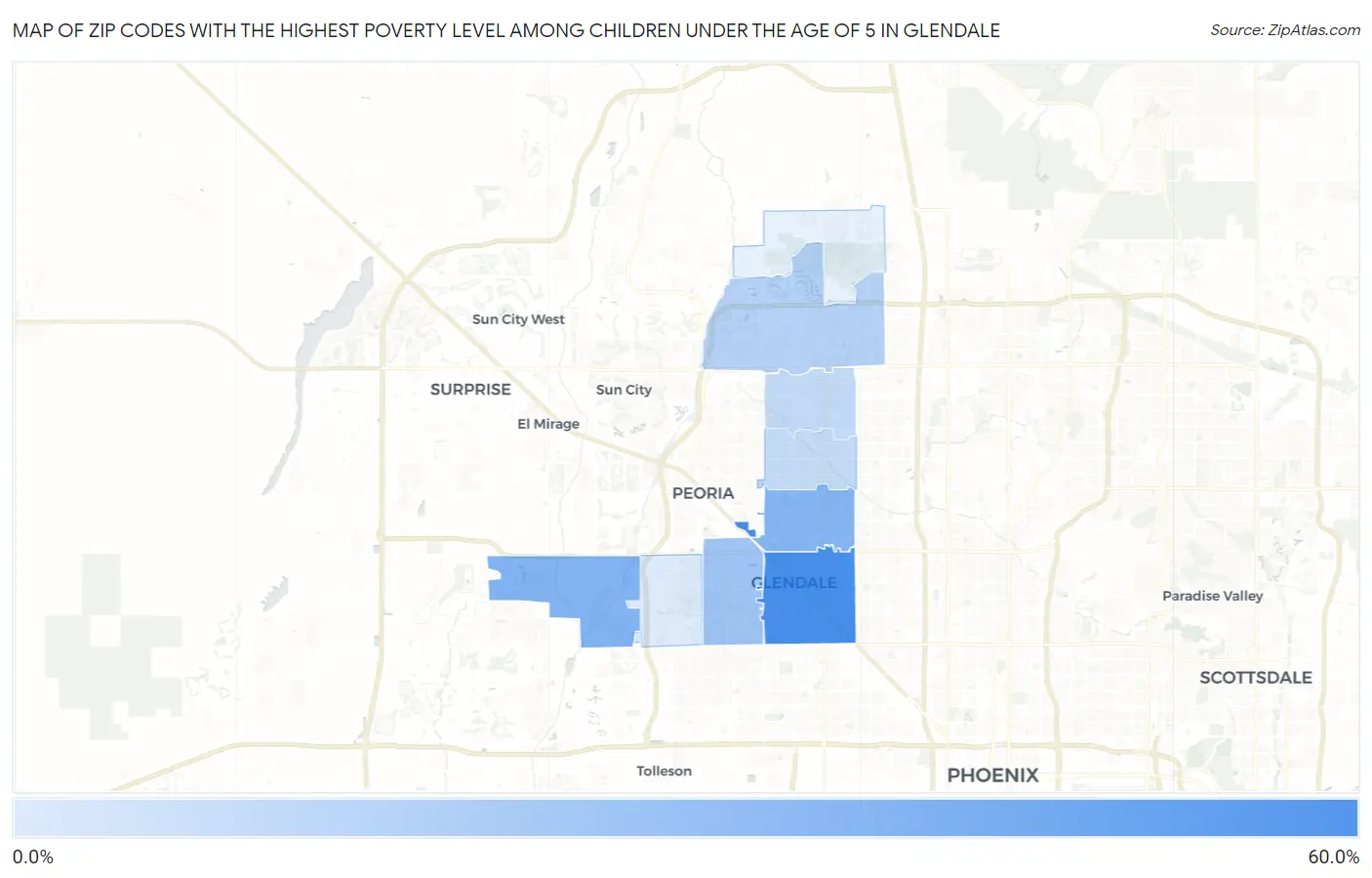 Zip Codes with the Highest Poverty Level Among Children Under the Age of 5 in Glendale Map