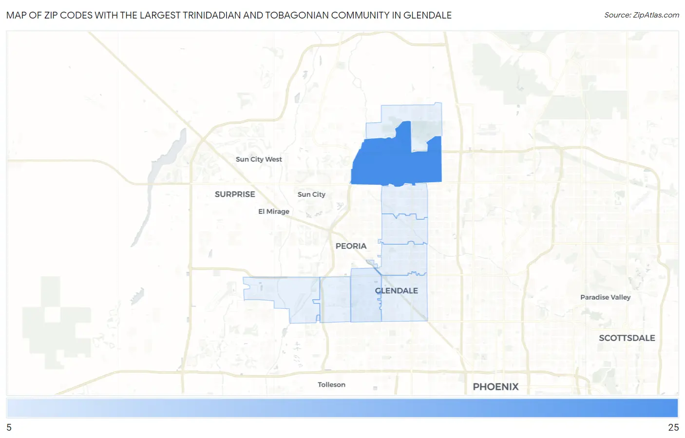 Zip Codes with the Largest Trinidadian and Tobagonian Community in Glendale Map