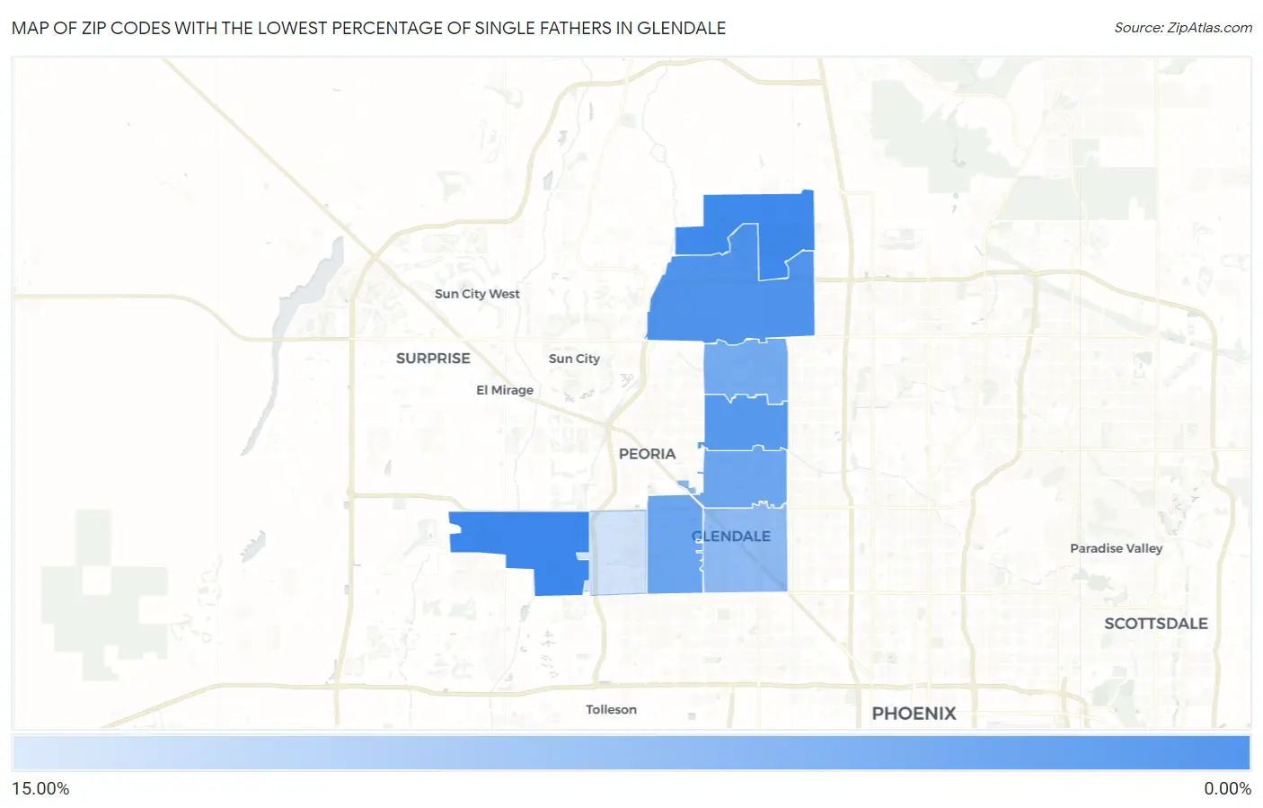 Zip Codes with the Lowest Percentage of Single Fathers in Glendale Map
