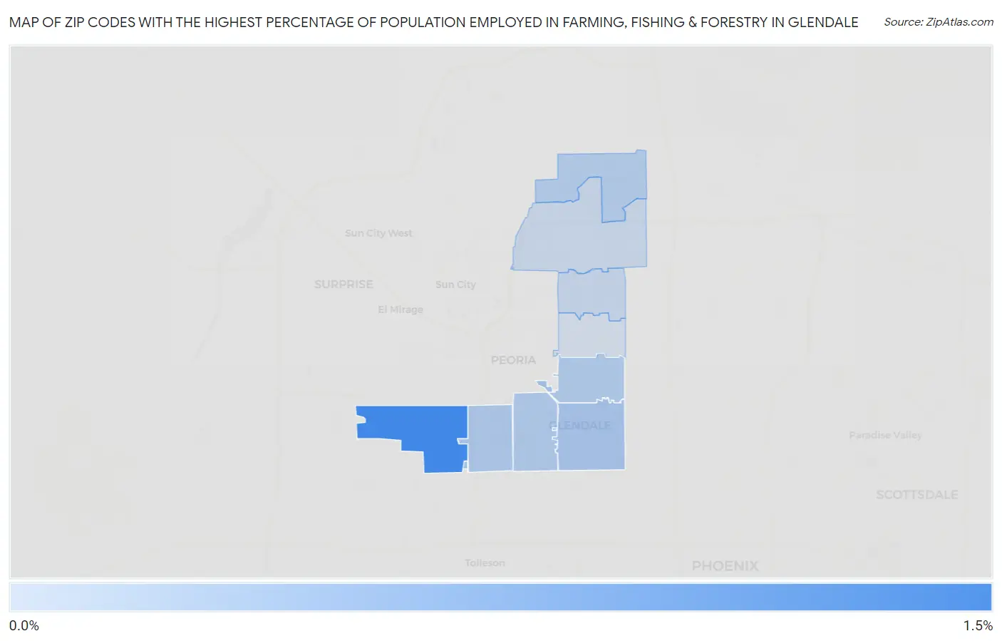 Zip Codes with the Highest Percentage of Population Employed in Farming, Fishing & Forestry in Glendale Map