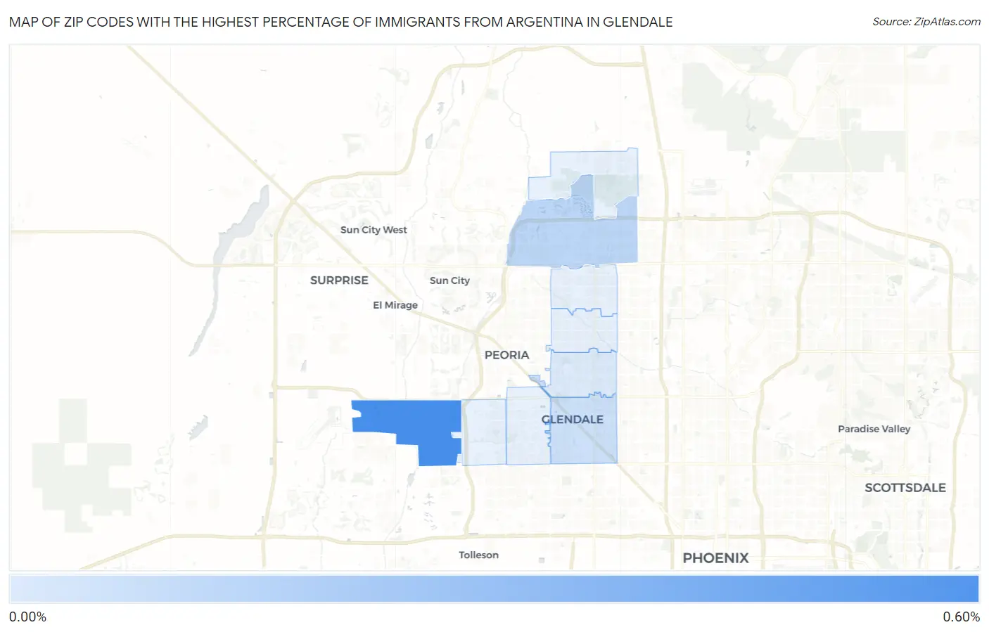 Zip Codes with the Highest Percentage of Immigrants from Argentina in Glendale Map