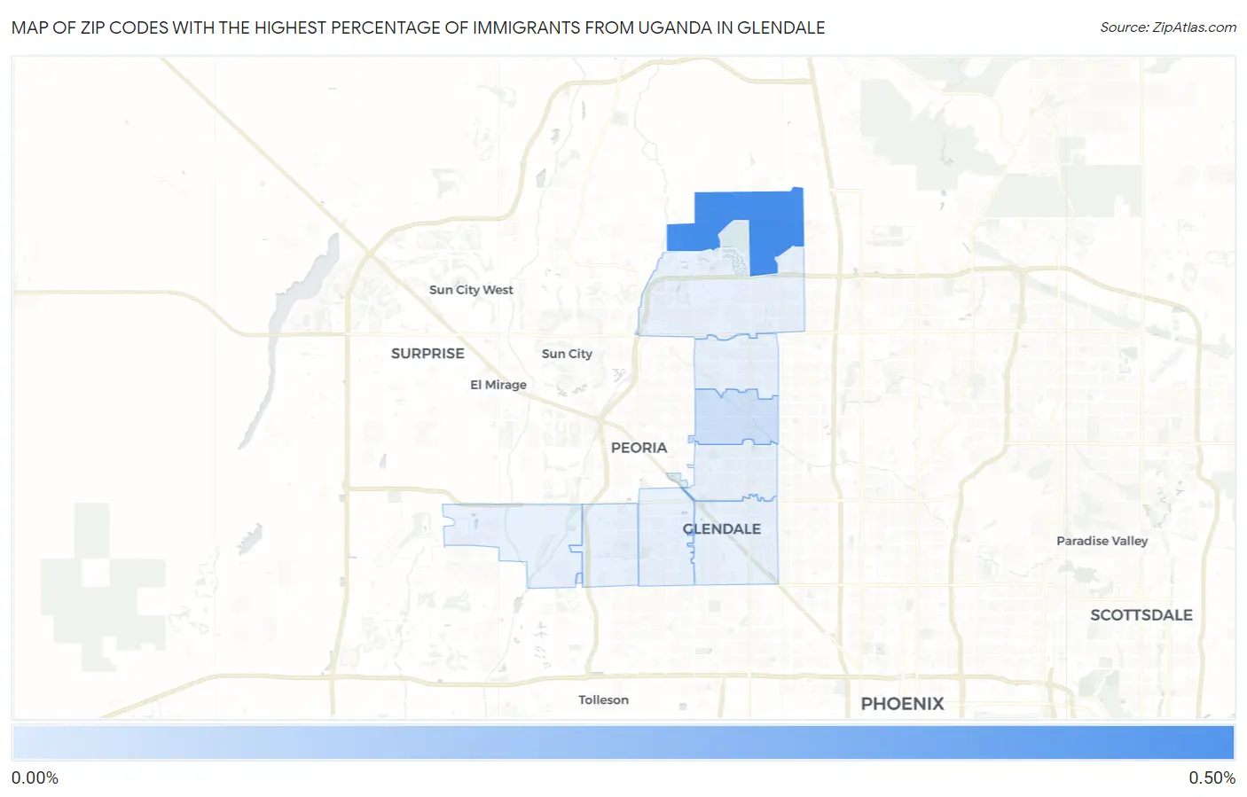Zip Codes with the Highest Percentage of Immigrants from Uganda in Glendale Map