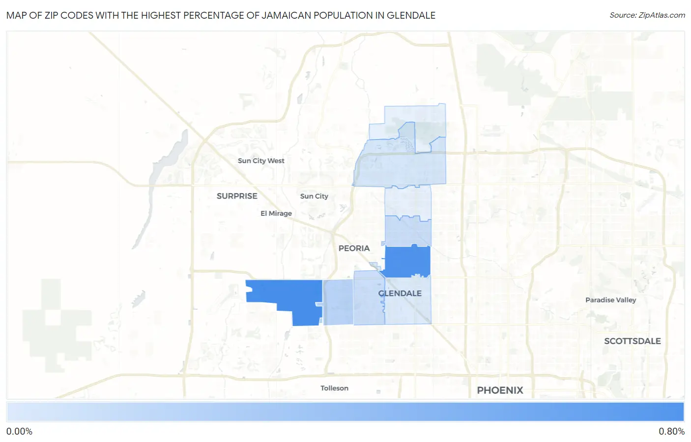 Zip Codes with the Highest Percentage of Jamaican Population in Glendale Map