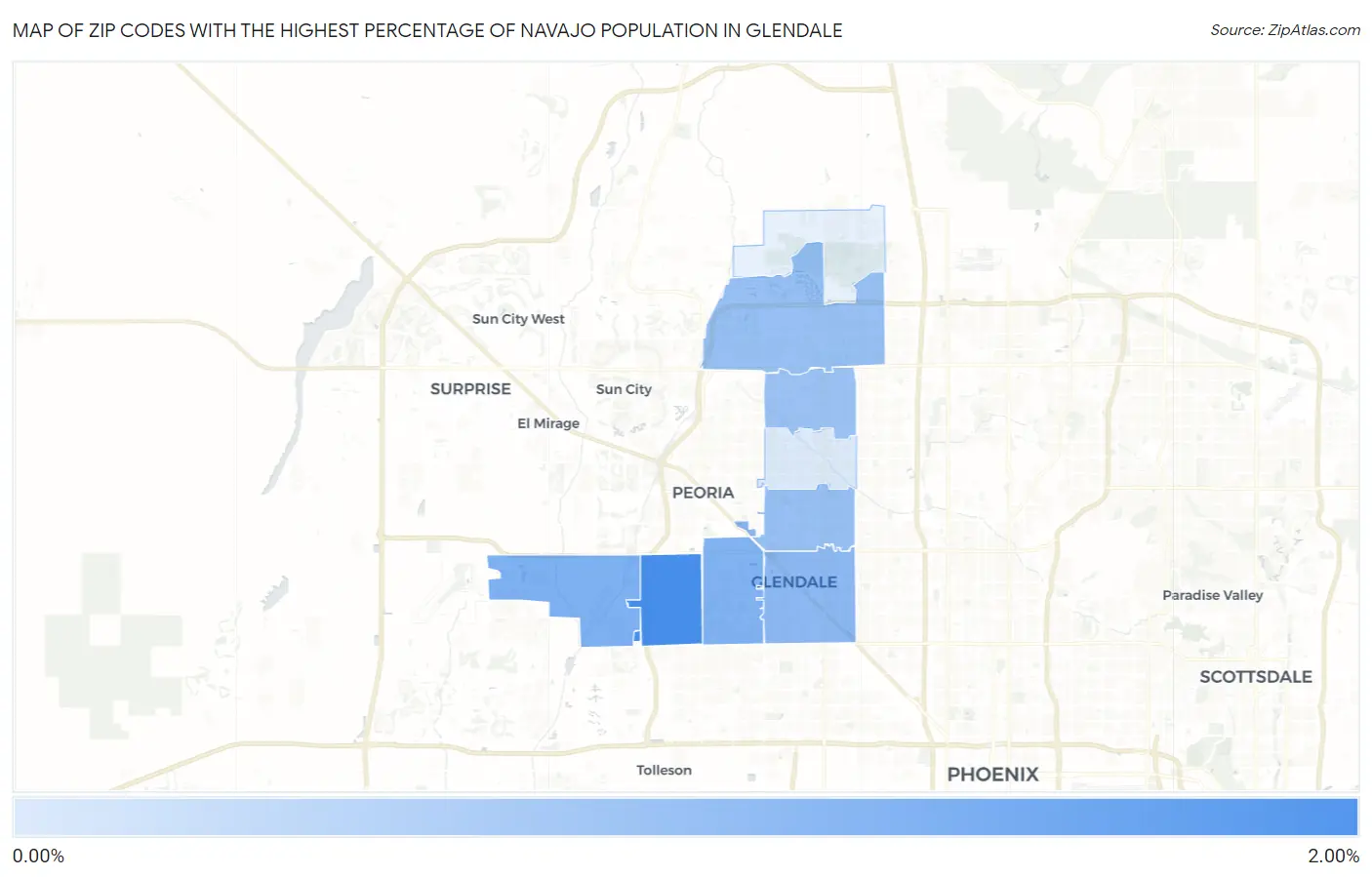 Zip Codes with the Highest Percentage of Navajo Population in Glendale Map