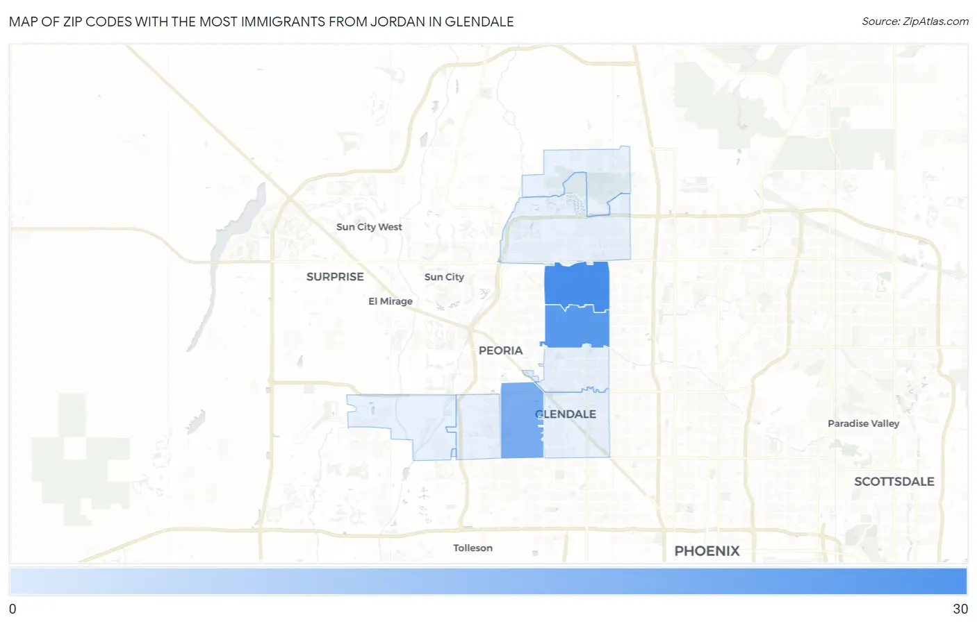 Zip Codes with the Most Immigrants from Jordan in Glendale Map