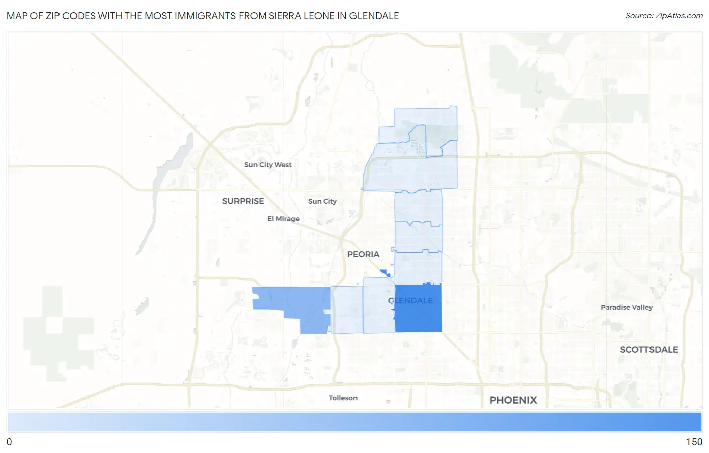 Zip Codes with the Most Immigrants from Sierra Leone in Glendale Map