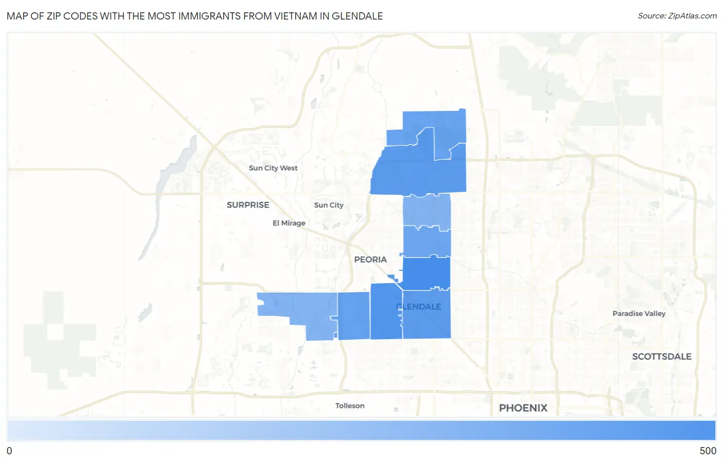 Zip Codes with the Most Immigrants from Vietnam in Glendale Map