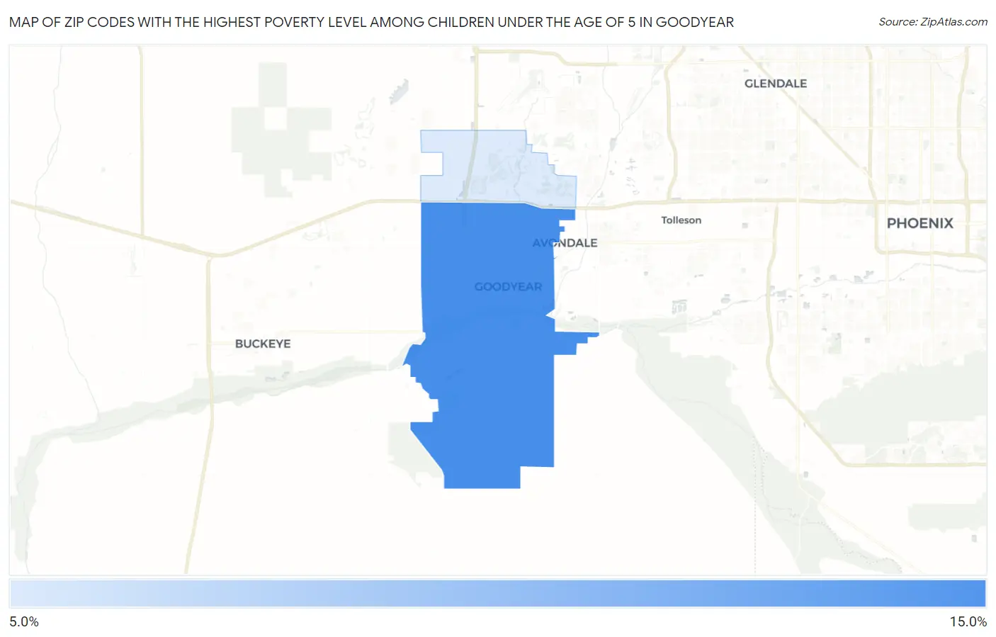 Zip Codes with the Highest Poverty Level Among Children Under the Age of 5 in Goodyear Map