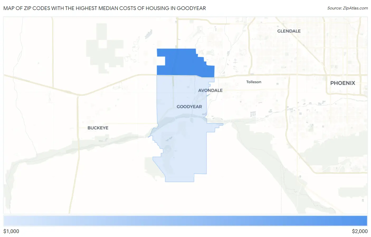 Zip Codes with the Highest Median Costs of Housing in Goodyear Map