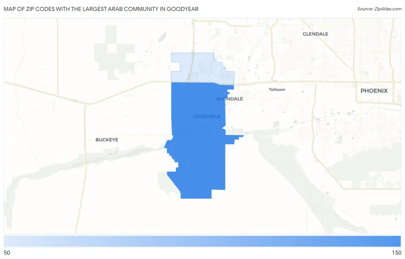 Zip Codes with the Largest Arab Community in Goodyear Map