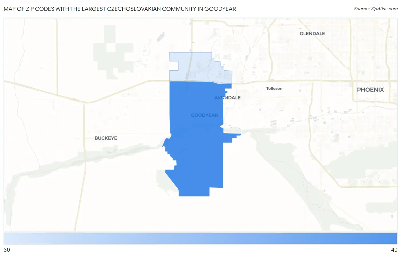 Zip Codes with the Largest Czechoslovakian Community in Goodyear Map