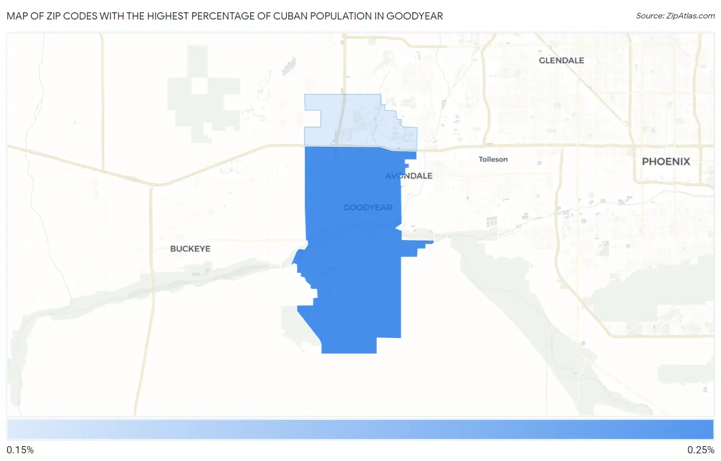 Zip Codes with the Highest Percentage of Cuban Population in Goodyear Map