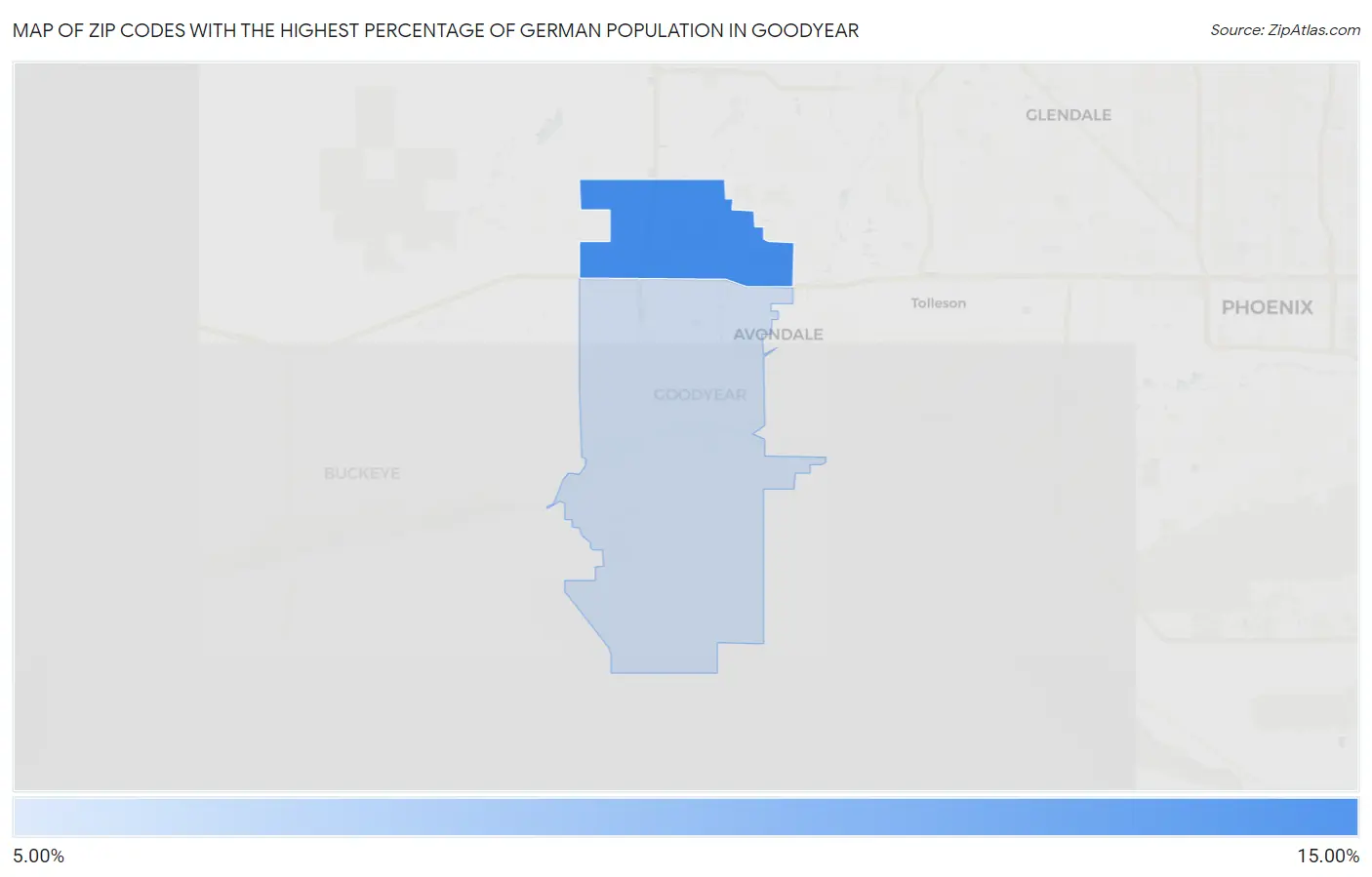 Zip Codes with the Highest Percentage of German Population in Goodyear Map