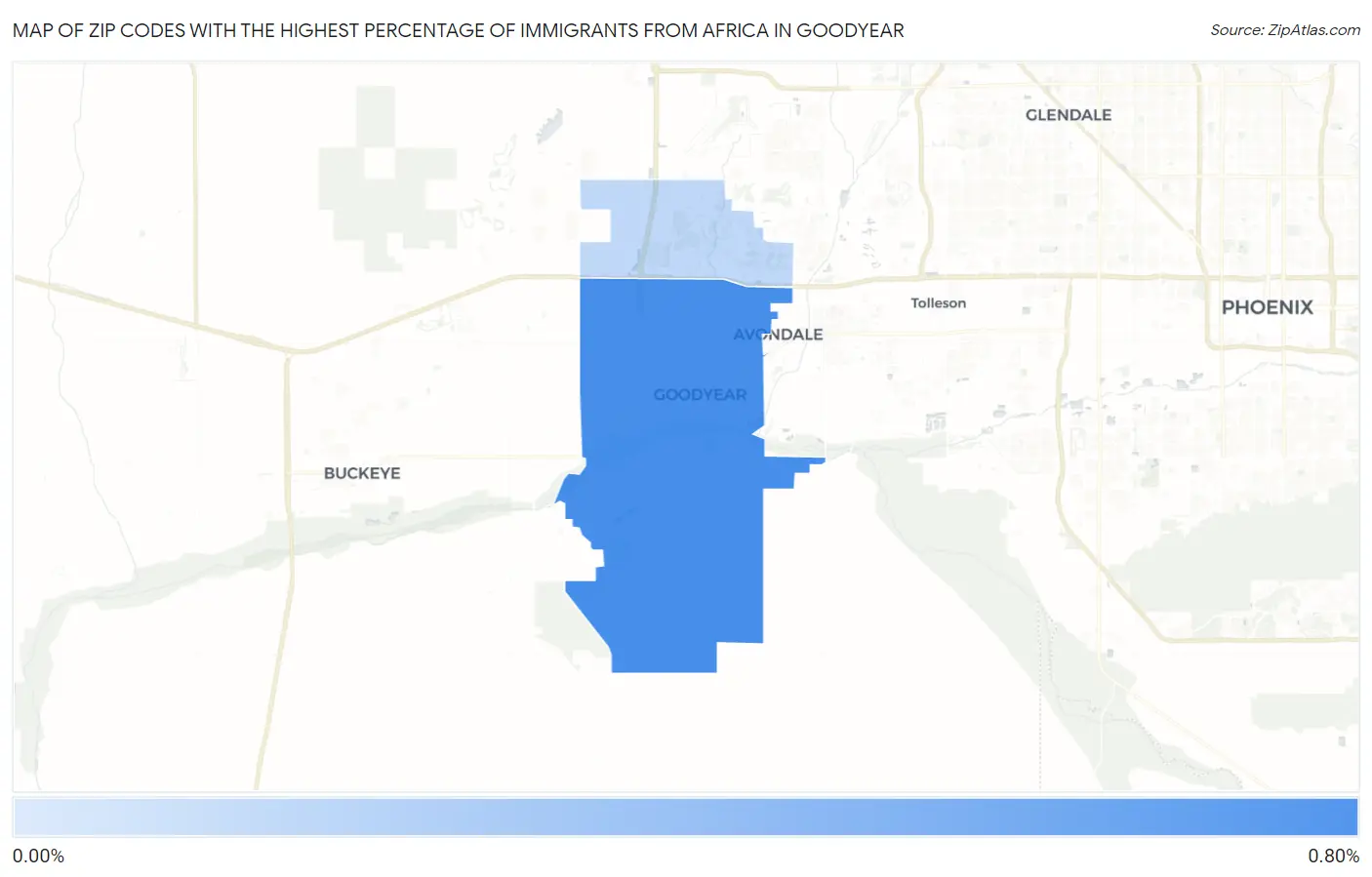 Zip Codes with the Highest Percentage of Immigrants from Africa in Goodyear Map