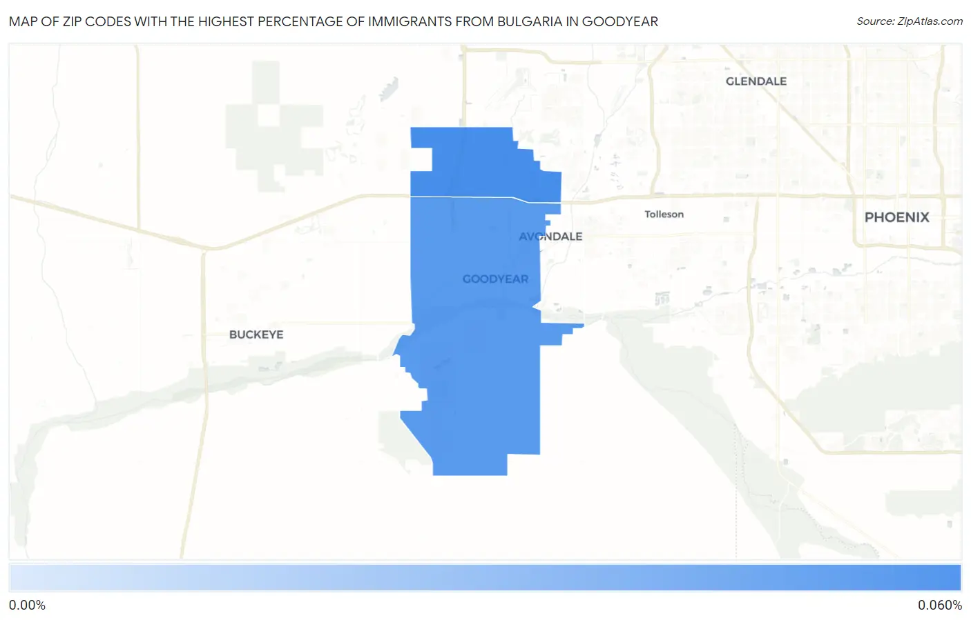 Zip Codes with the Highest Percentage of Immigrants from Bulgaria in Goodyear Map