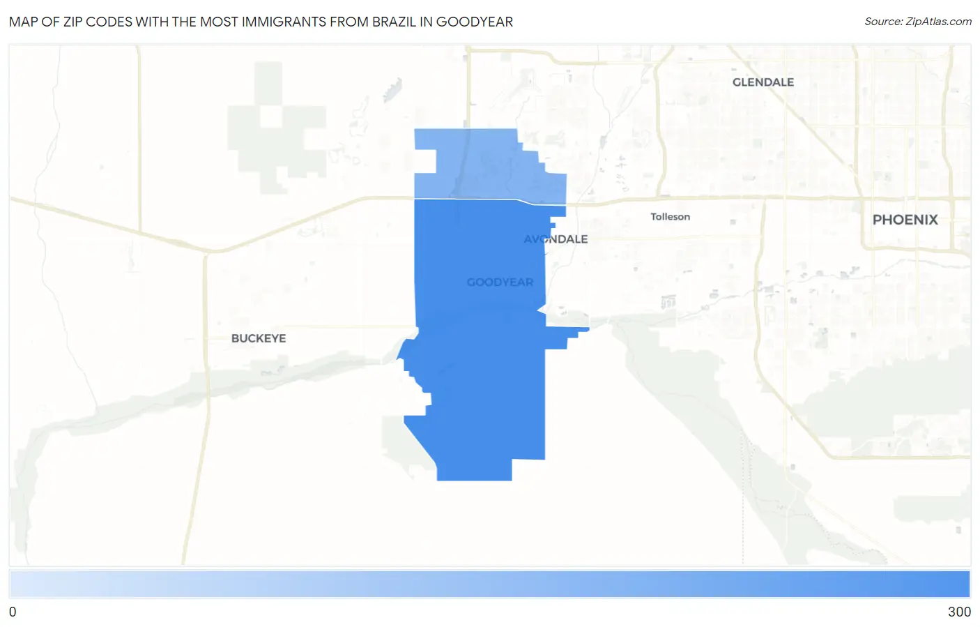 Zip Codes with the Most Immigrants from Brazil in Goodyear Map