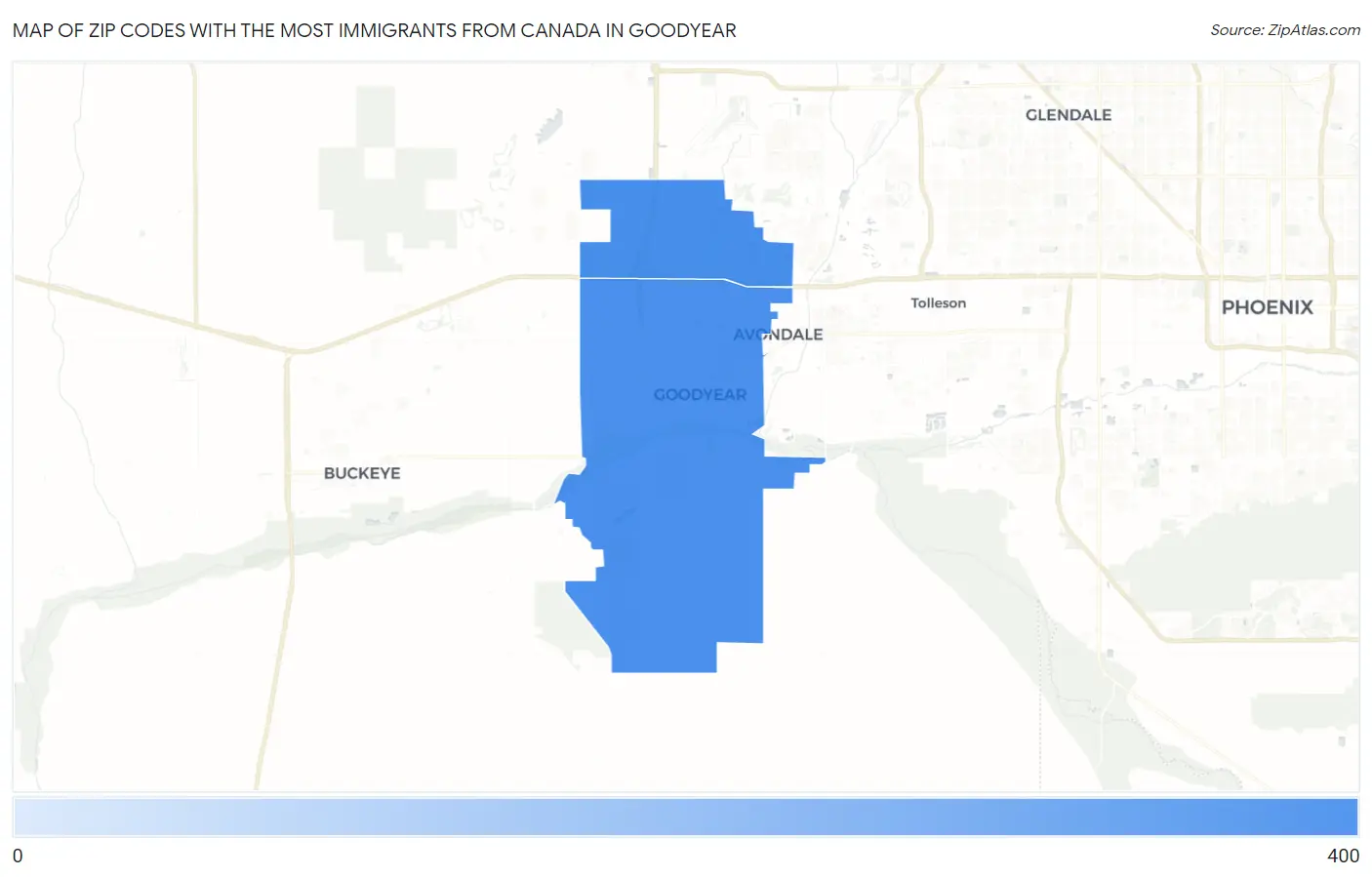 Zip Codes with the Most Immigrants from Canada in Goodyear Map