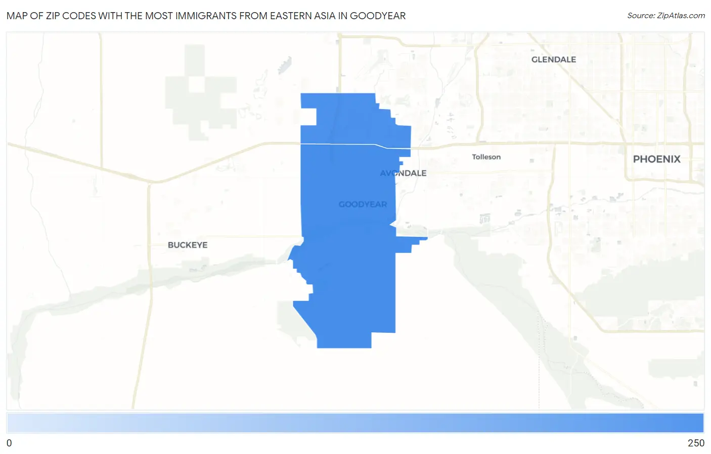 Zip Codes with the Most Immigrants from Eastern Asia in Goodyear Map