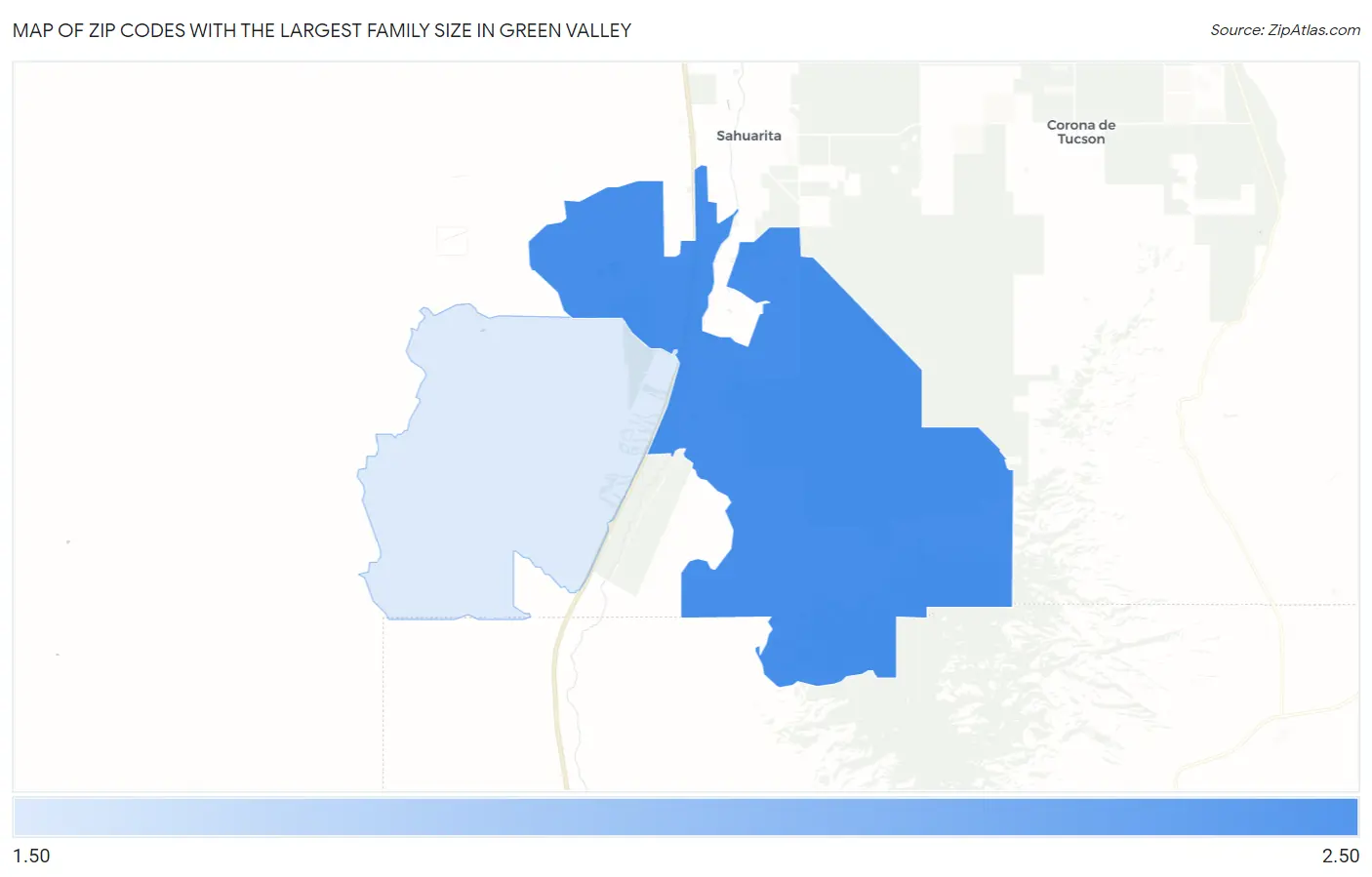 Zip Codes with the Largest Family Size in Green Valley Map