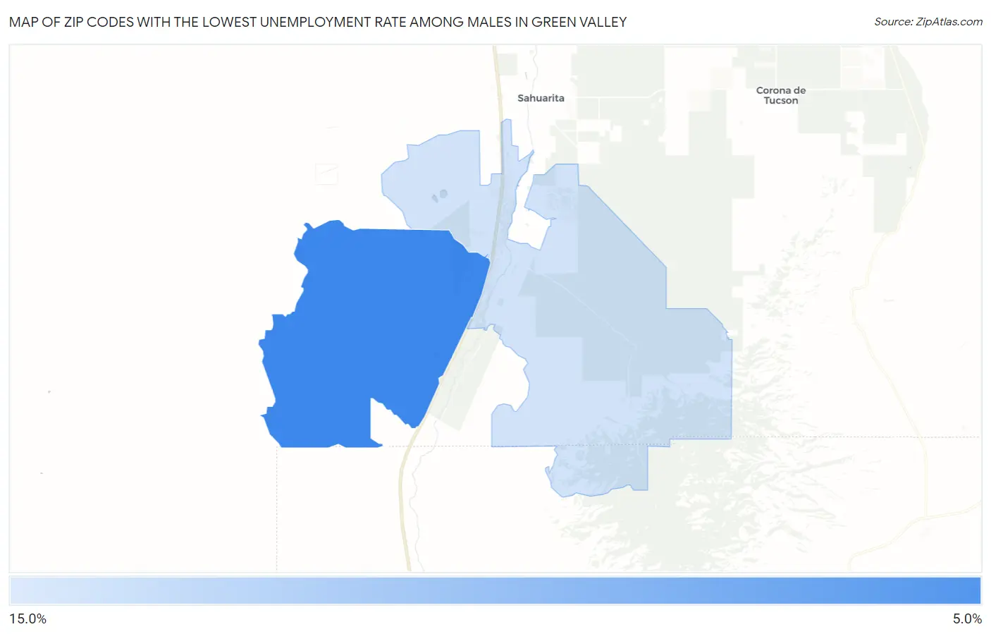 Zip Codes with the Lowest Unemployment Rate Among Males in Green Valley Map