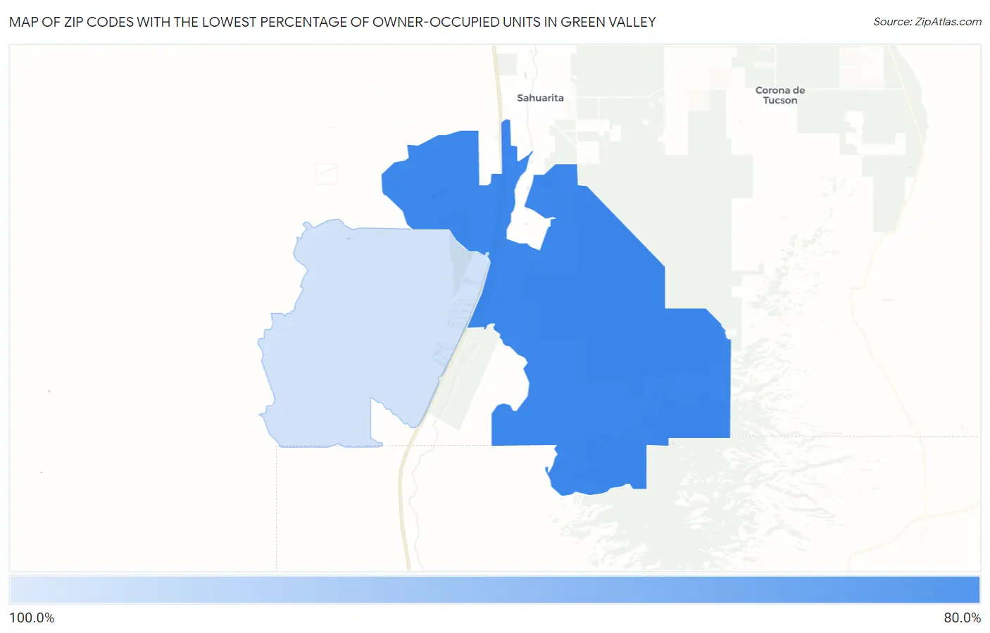 Zip Codes with the Lowest Percentage of Owner-Occupied Units in Green Valley Map