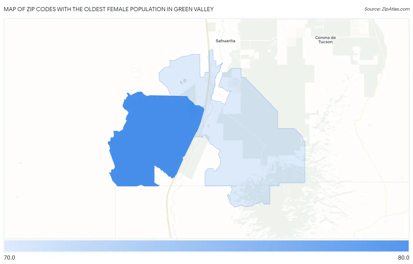 Zip Codes with the Oldest Female Population in Green Valley Map
