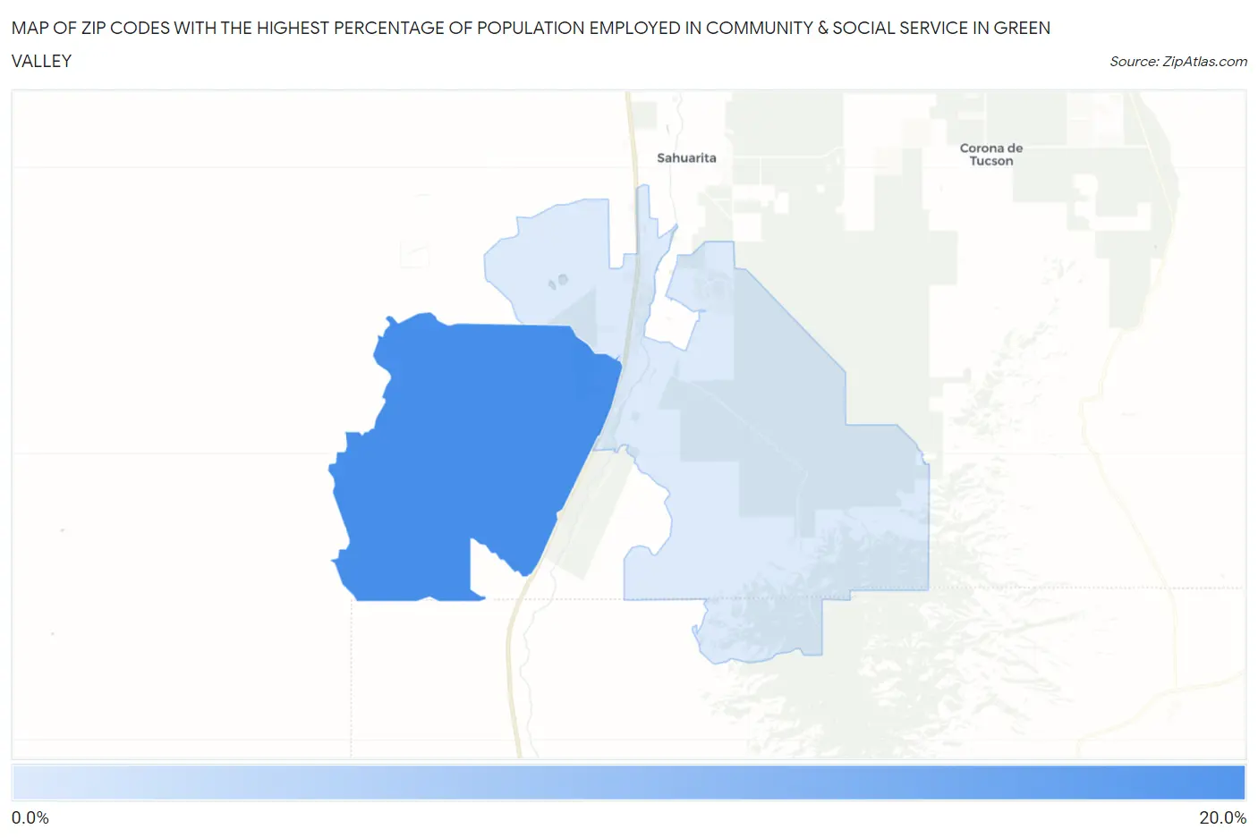 Zip Codes with the Highest Percentage of Population Employed in Community & Social Service  in Green Valley Map