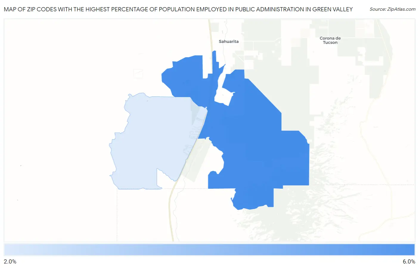 Zip Codes with the Highest Percentage of Population Employed in Public Administration in Green Valley Map
