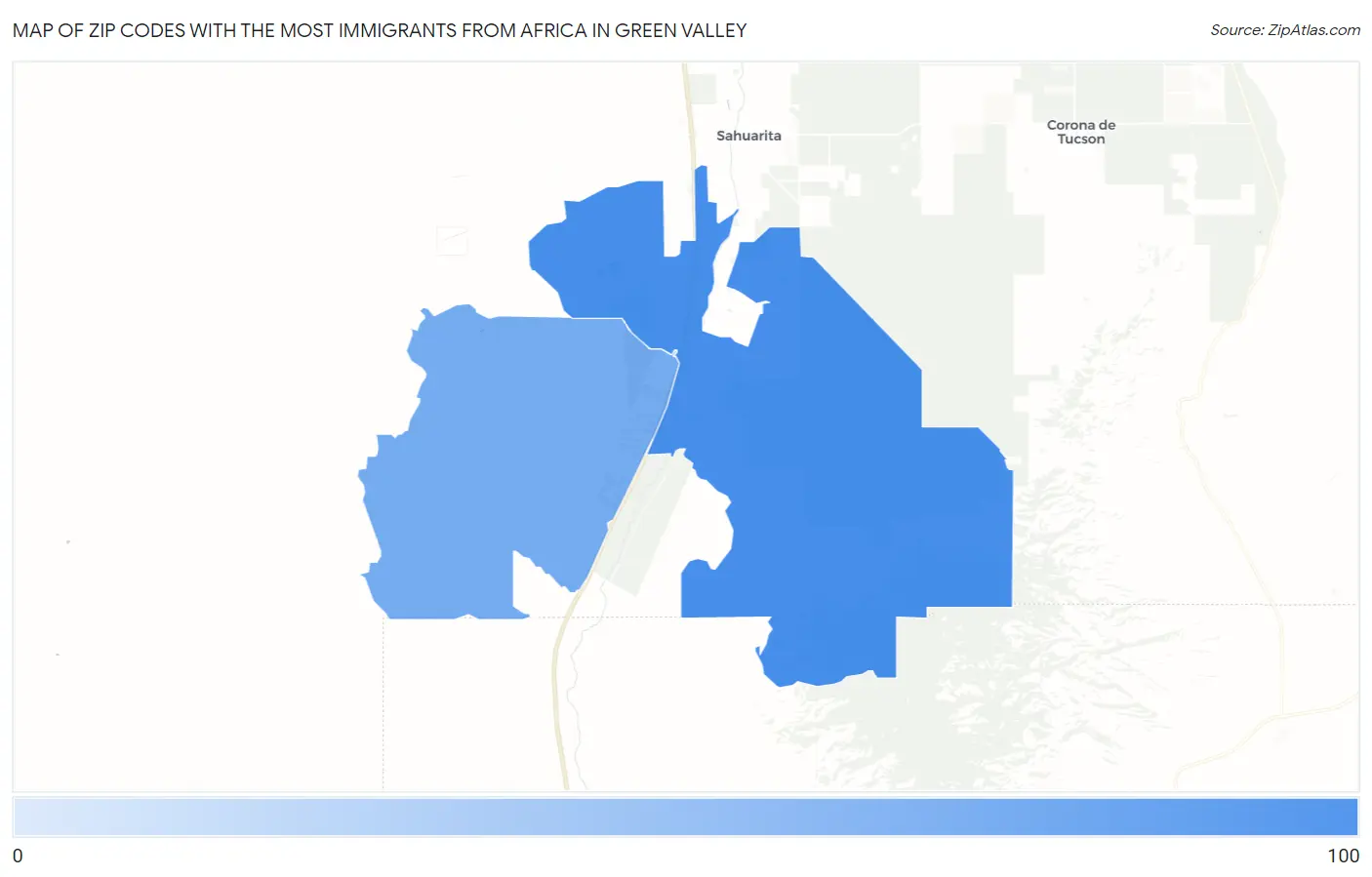 Zip Codes with the Most Immigrants from Africa in Green Valley Map