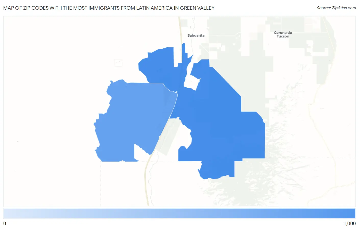 Zip Codes with the Most Immigrants from Latin America in Green Valley Map