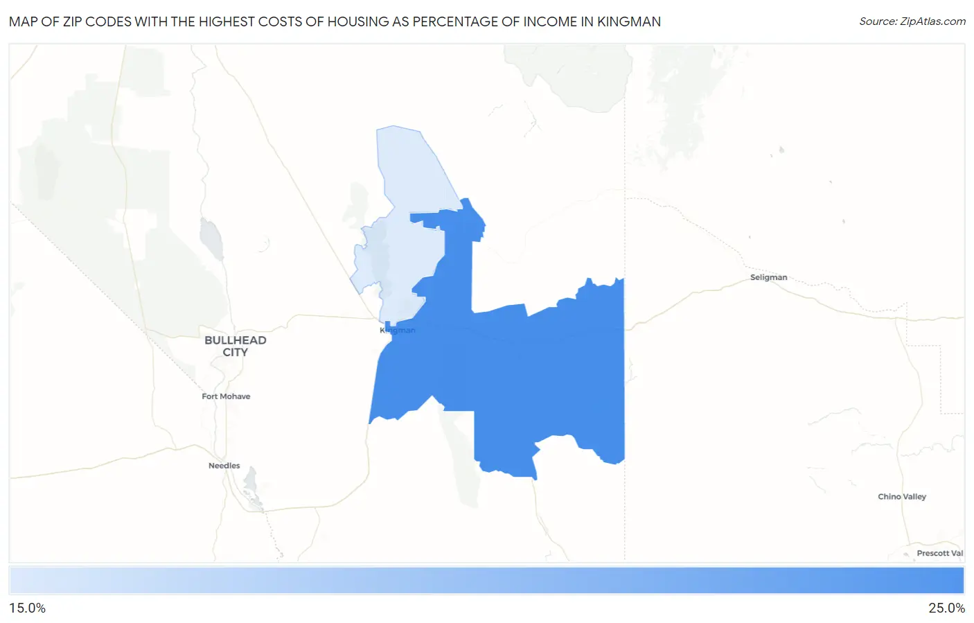 Zip Codes with the Highest Costs of Housing as Percentage of Income in Kingman Map