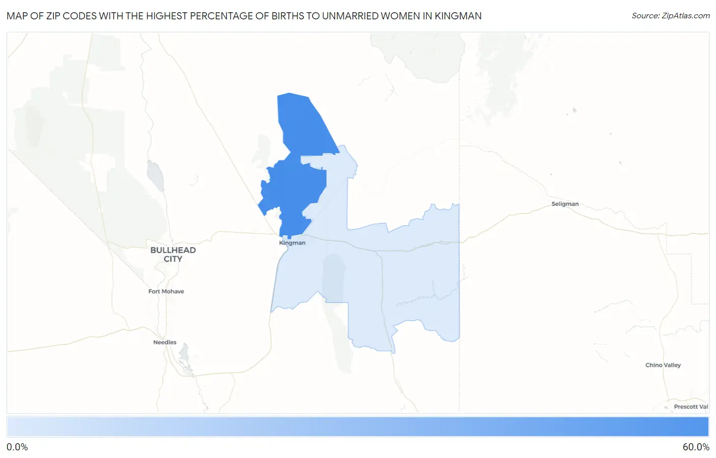 Zip Codes with the Highest Percentage of Births to Unmarried Women in Kingman Map