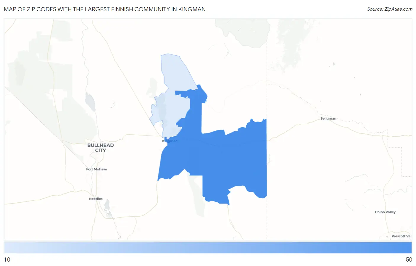 Zip Codes with the Largest Finnish Community in Kingman Map