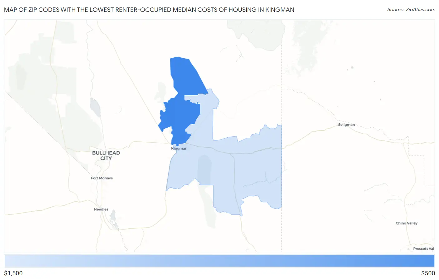 Zip Codes with the Lowest Renter-Occupied Median Costs of Housing in Kingman Map