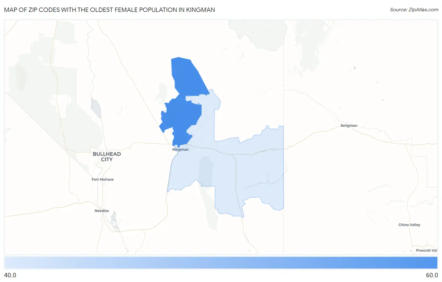 Zip Codes with the Oldest Female Population in Kingman Map